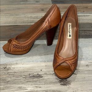 American Eagle Outfitters Brown Woven Peep-Toe Heels